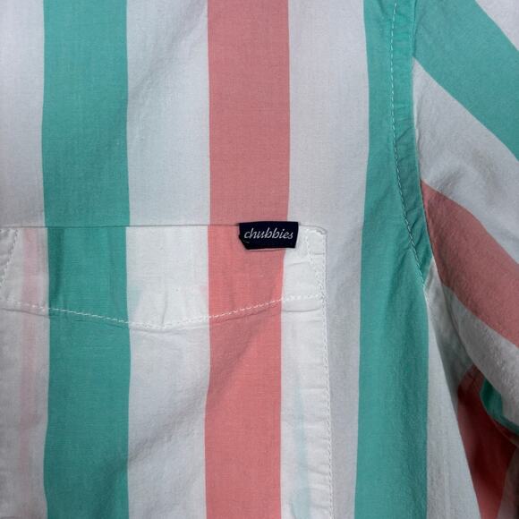 Chubbies Vertical Striped Shirt Size Medium Blue Pink Green Cotton Stretch - Picture 2 of 5